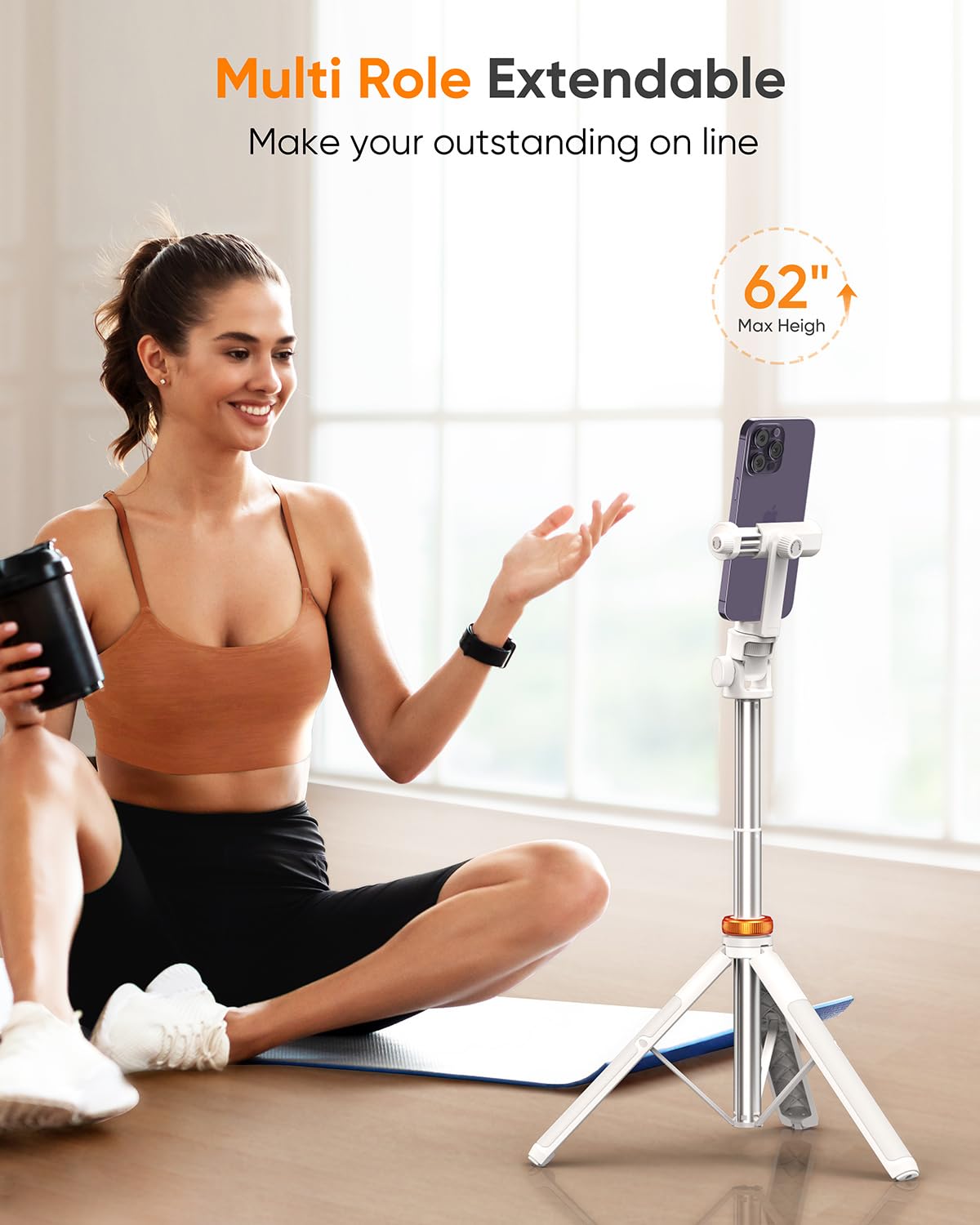 EUCOS 62" Phone Tripod, Tripod for iPhone & Selfie Stick with Remote, Extendable Cell Phone Stand & Ultimate Phone Holder, Solidest Phone Stand Compatible with iPhone/Android
