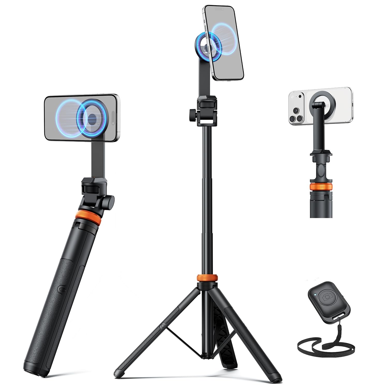 EUCOS 62" Phone Tripod, Tripod for iPhone & Selfie Stick with Remote, Extendable Cell Phone Stand & Ultimate Phone Holder, Solidest Phone Stand Compatible with iPhone/Android