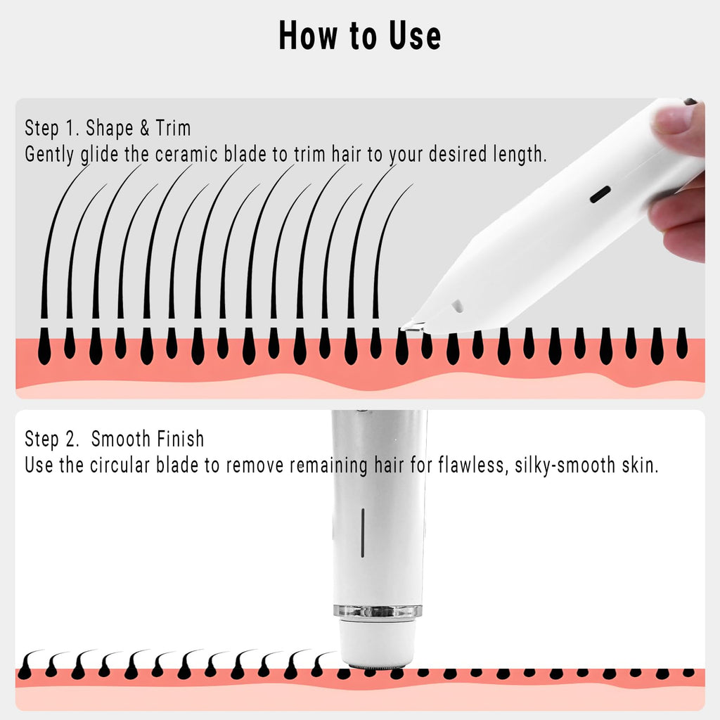 2-in-1 Bikini Trimmer for Women, Bikini Shaver with Dual Heads, Body and Facial Hair Removal, Rechargeable Cordless Electric Razors for Face Chin Pubic Underarm Legs, IPX7 Waterproof, Pink