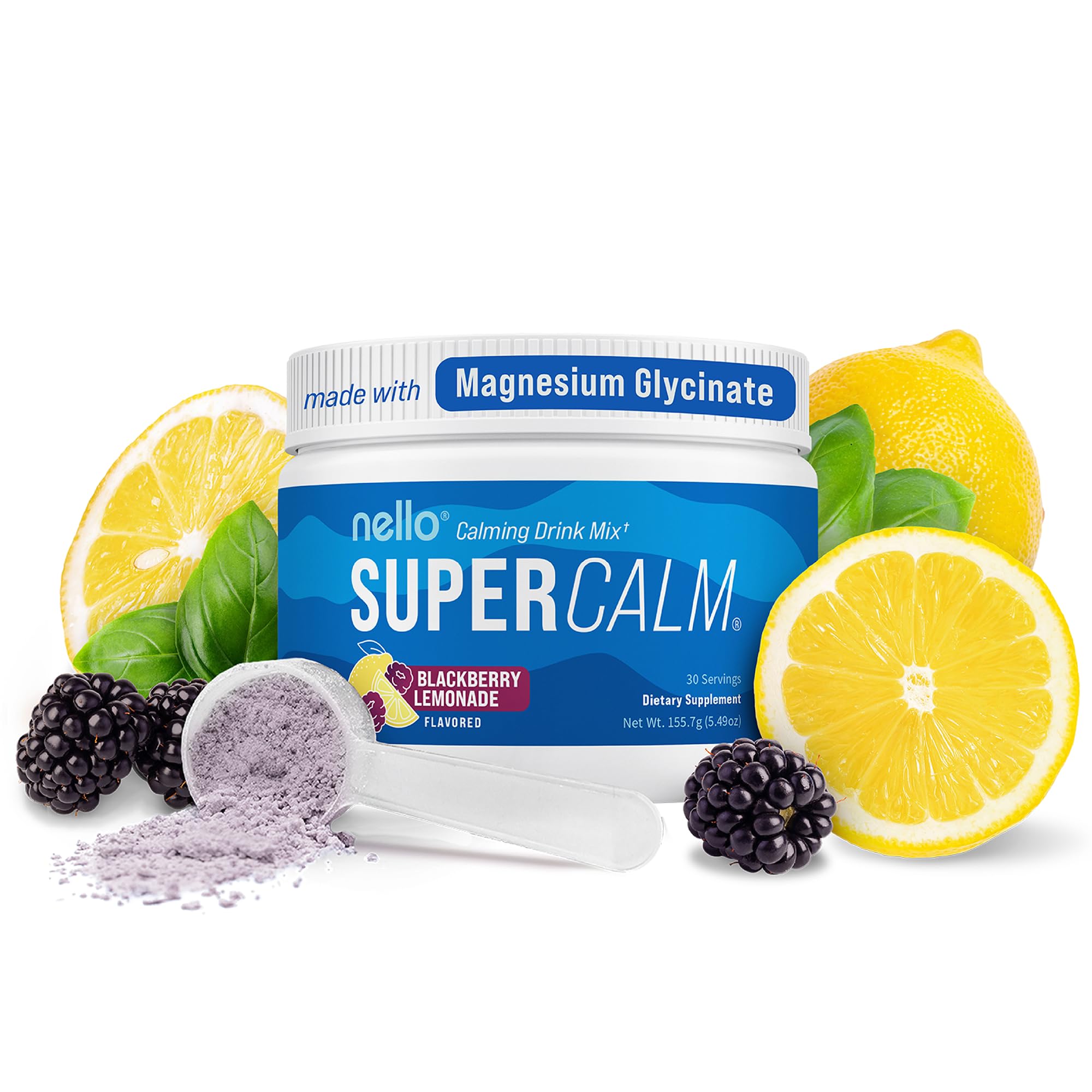 Nello Supercalm Powdered Drink Mix, Cortisol Reducer and Sleep Aid Supplement, L Theanine, Ksm-66 Ashwagandha, Magnesium Glycinate, Vitamin D 3, No Sugar, Non GMO, On The Go, 20 Ct, Raspberry Lemonade