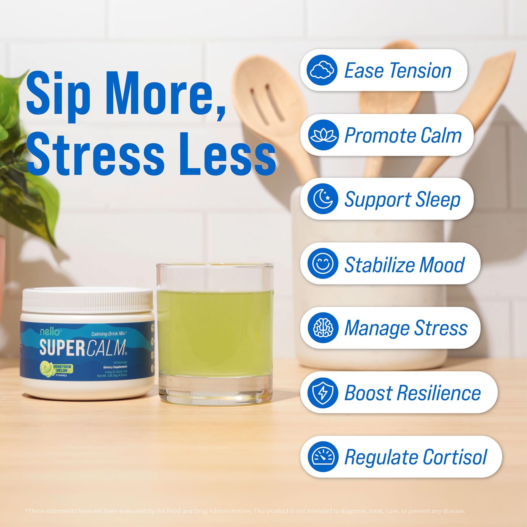 Nello Supercalm Powdered Drink Mix, Cortisol Reducer and Sleep Aid Supplement, L Theanine, Ksm-66 Ashwagandha, Magnesium Glycinate, Vitamin D 3, No Sugar, Non GMO, On The Go, 20 Ct, Raspberry Lemonade