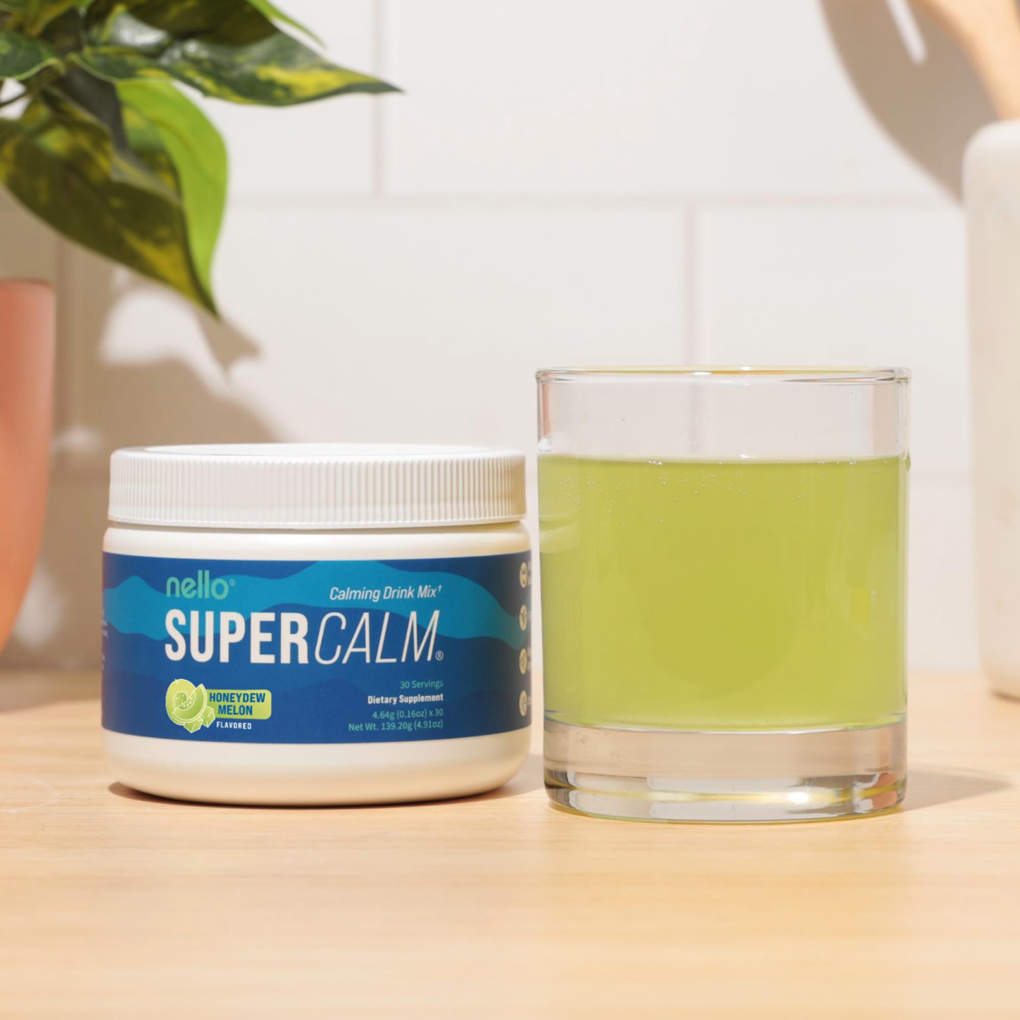 Nello Supercalm Powdered Drink Mix, Cortisol Reducer and Sleep Aid Supplement, L Theanine, Ksm-66 Ashwagandha, Magnesium Glycinate, Vitamin D 3, No Sugar, Non GMO, On The Go, 20 Ct, Raspberry Lemonade