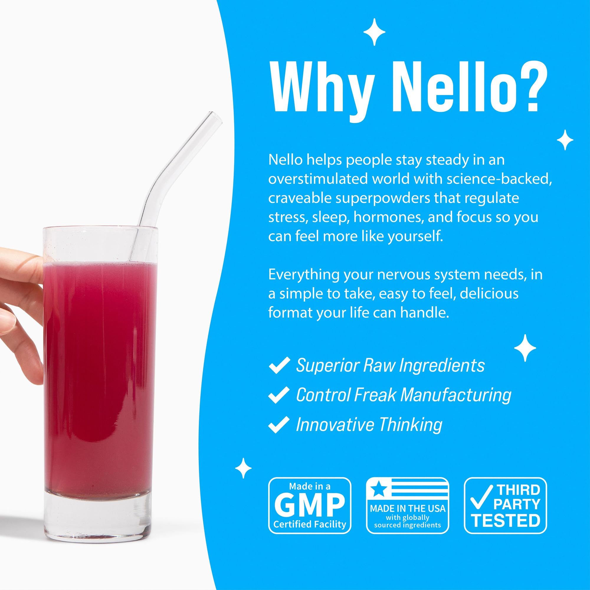 Nello Supercalm Powdered Drink Mix, Cortisol Reducer and Sleep Aid Supplement, L Theanine, Ksm-66 Ashwagandha, Magnesium Glycinate, Vitamin D 3, No Sugar, Non GMO, On The Go, 20 Ct, Raspberry Lemonade