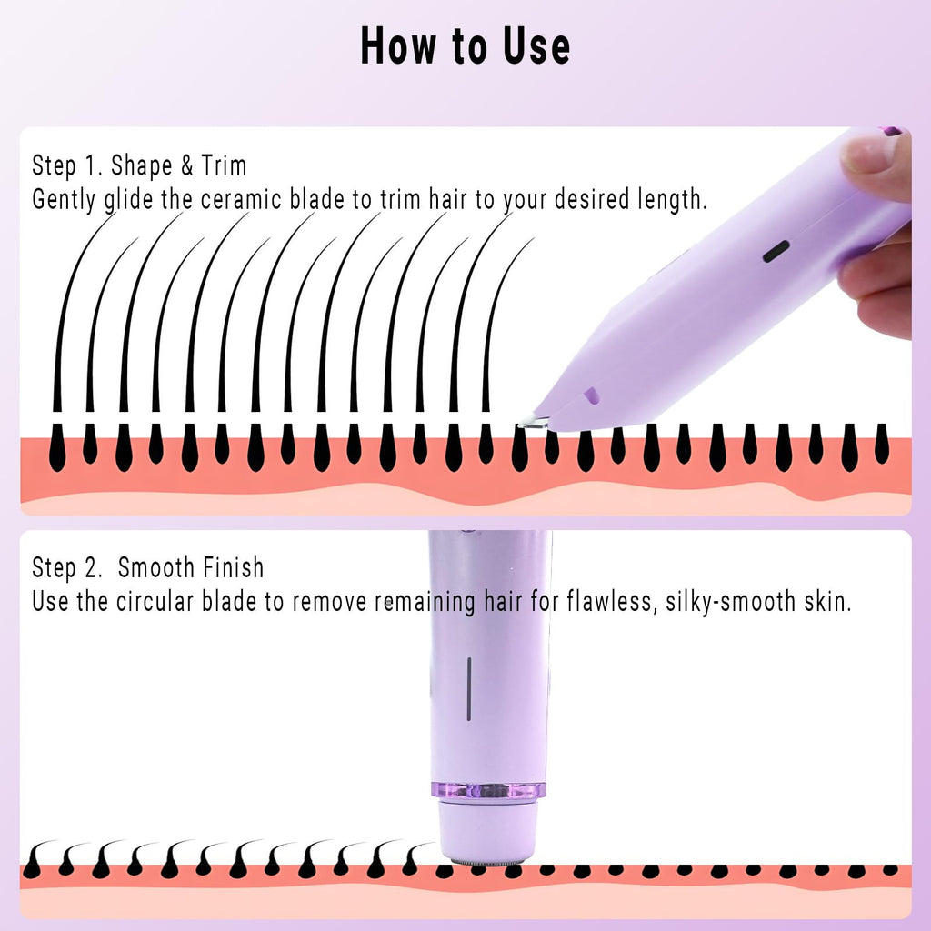2-in-1 Bikini Trimmer for Women, Bikini Shaver with Dual Heads, Body and Facial Hair Removal, Rechargeable Cordless Electric Razors for Face Chin Pubic Underarm Legs, IPX7 Waterproof, Pink