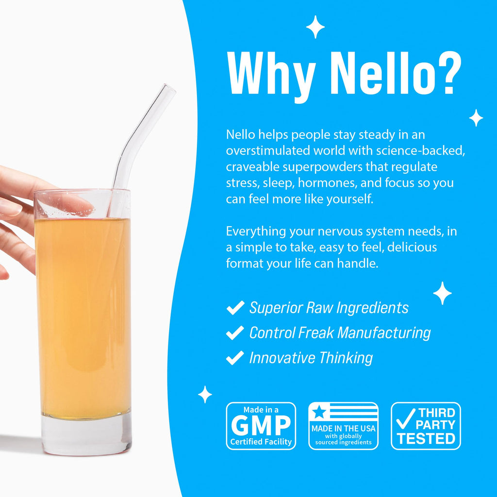 Nello Supercalm Powdered Drink Mix, Cortisol Reducer and Sleep Aid Supplement, L Theanine, Ksm-66 Ashwagandha, Magnesium Glycinate, Vitamin D 3, No Sugar, Non GMO, On The Go, 20 Ct, Raspberry Lemonade