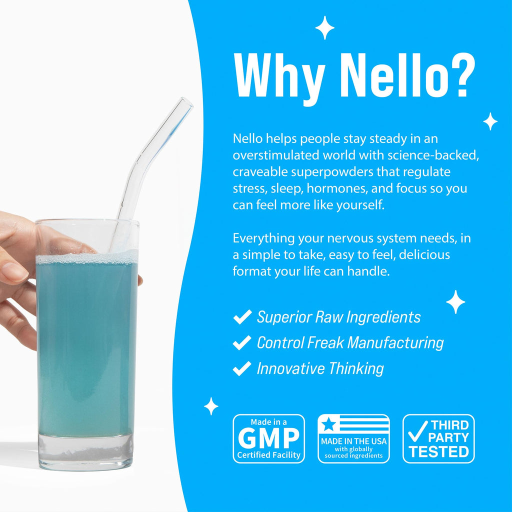 Nello Supercalm Powdered Drink Mix, Cortisol Reducer and Sleep Aid Supplement, L Theanine, Ksm-66 Ashwagandha, Magnesium Glycinate, Vitamin D 3, No Sugar, Non GMO, On The Go, 20 Ct, Raspberry Lemonade