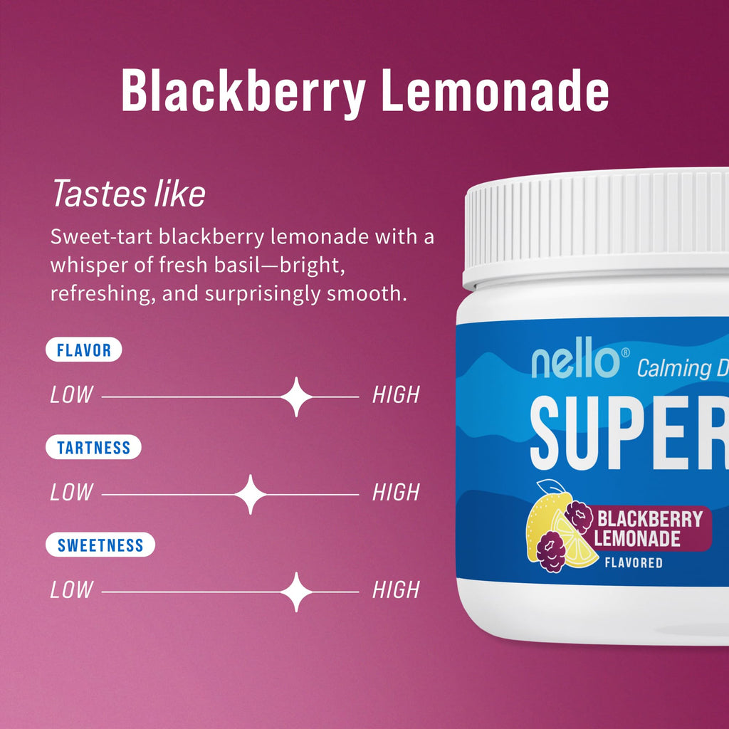Nello Supercalm Powdered Drink Mix, Cortisol Reducer and Sleep Aid Supplement, L Theanine, Ksm-66 Ashwagandha, Magnesium Glycinate, Vitamin D 3, No Sugar, Non GMO, On The Go, 20 Ct, Raspberry Lemonade