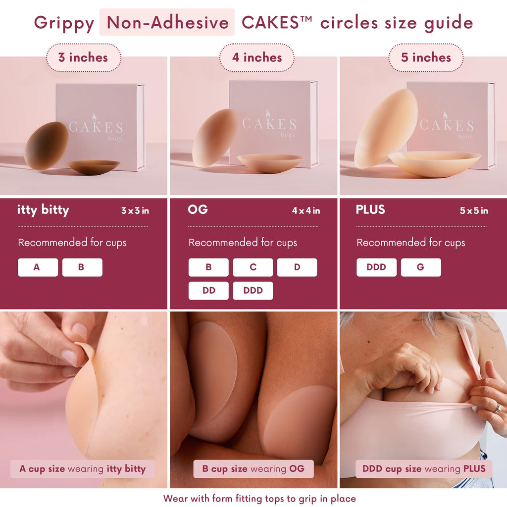 CAKES Body® Grippy Non-Adhesive Silicone Nipple Covers for Women (NO STICKY ADHESIVE) - Reusable, Silicone (Circle)