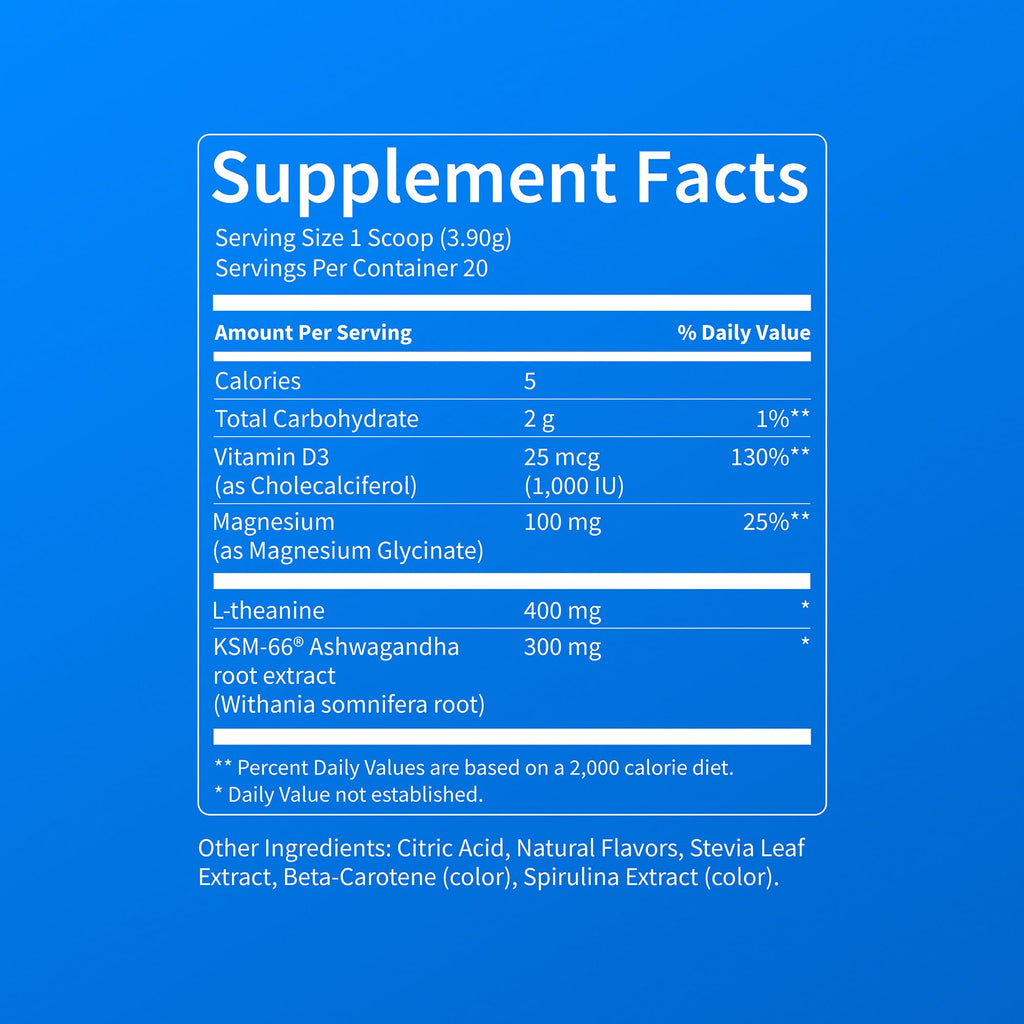 Nello Supercalm Powdered Drink Mix, Cortisol Reducer and Sleep Aid Supplement, L Theanine, Ksm-66 Ashwagandha, Magnesium Glycinate, Vitamin D 3, No Sugar, Non GMO, On The Go, 20 Ct, Raspberry Lemonade