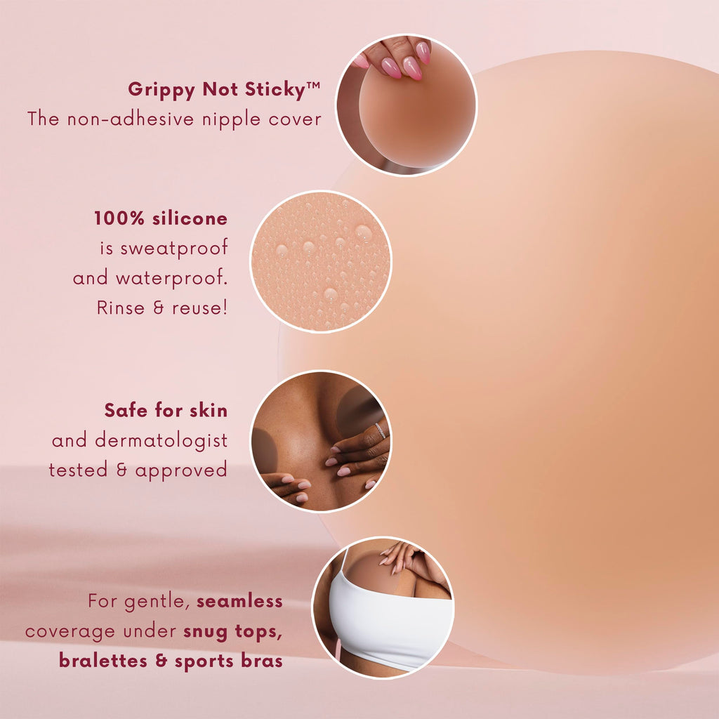 CAKES Body® Grippy Non-Adhesive Silicone Nipple Covers for Women (NO STICKY ADHESIVE) - Reusable, Silicone (Circle)