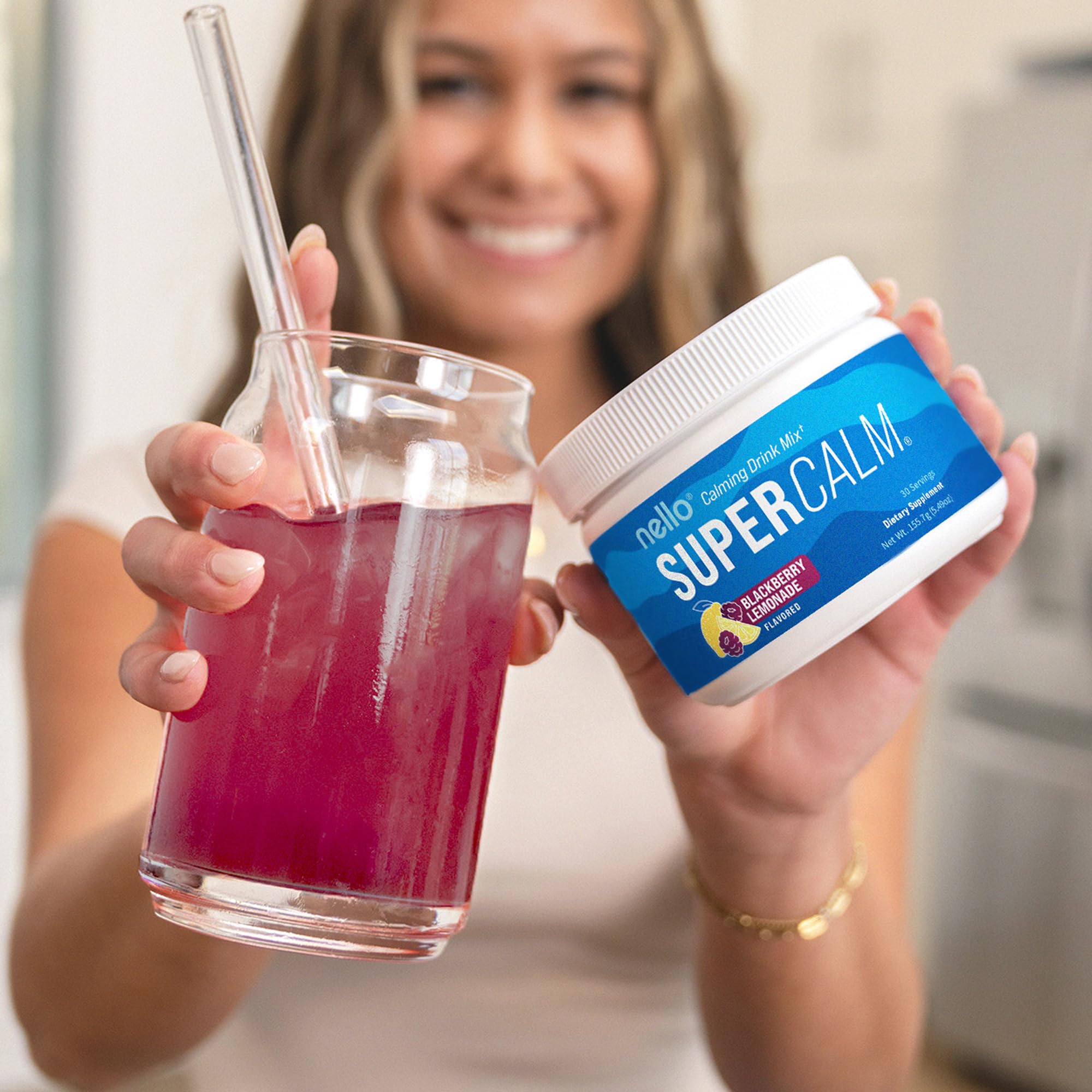 Nello Supercalm Powdered Drink Mix, Cortisol Reducer and Sleep Aid Supplement, L Theanine, Ksm-66 Ashwagandha, Magnesium Glycinate, Vitamin D 3, No Sugar, Non GMO, On The Go, 20 Ct, Raspberry Lemonade