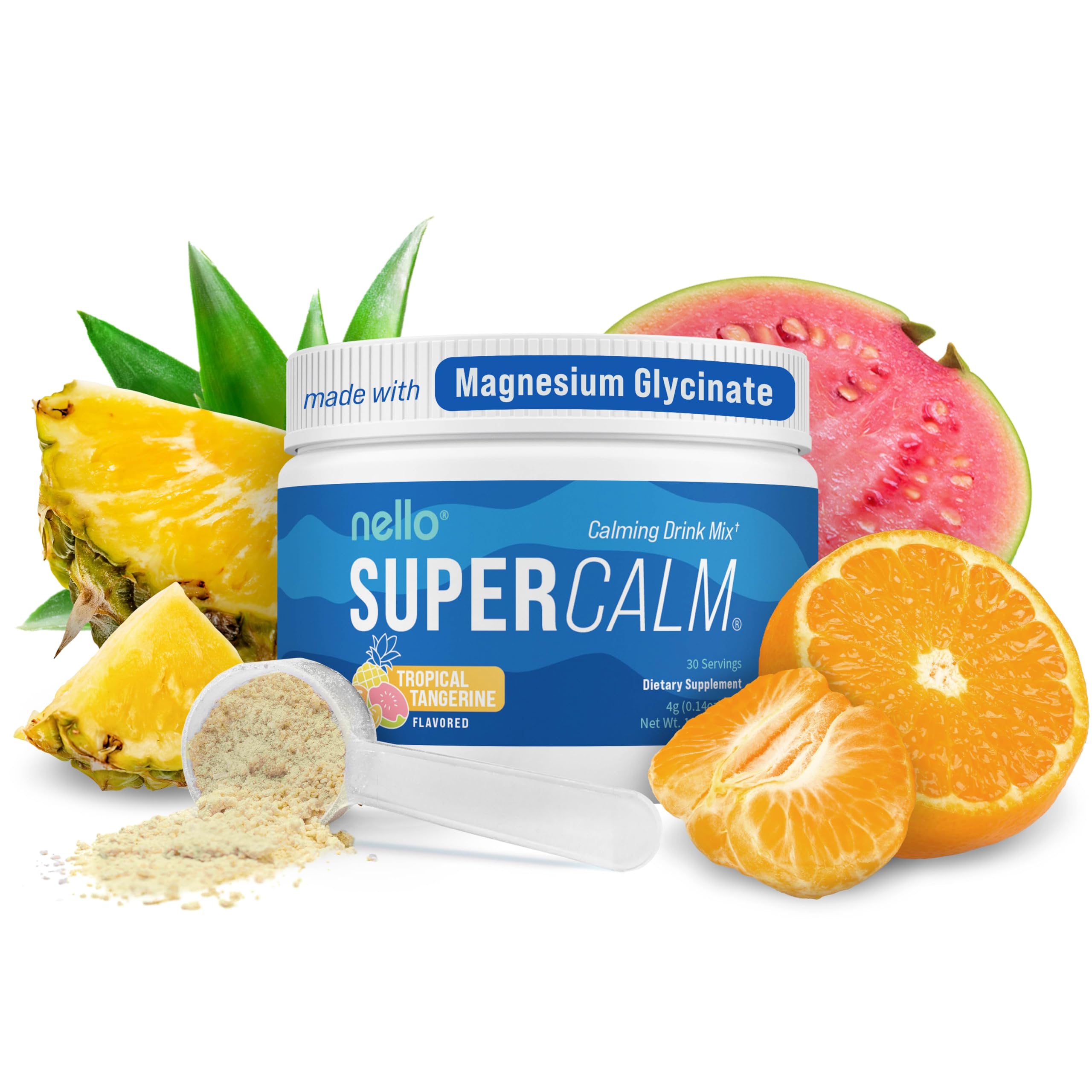 Nello Supercalm Powdered Drink Mix, Cortisol Reducer and Sleep Aid Supplement, L Theanine, Ksm-66 Ashwagandha, Magnesium Glycinate, Vitamin D 3, No Sugar, Non GMO, On The Go, 20 Ct, Raspberry Lemonade