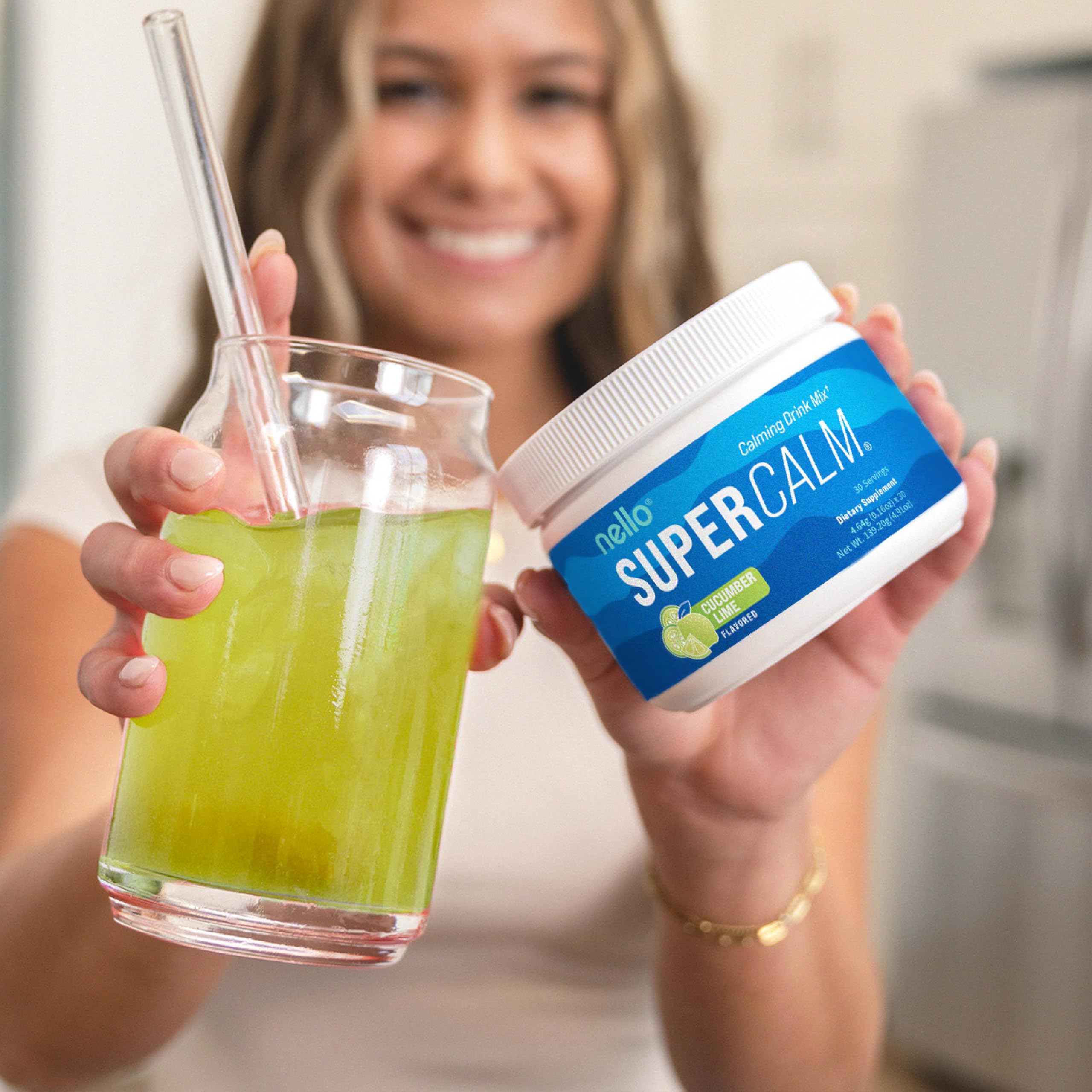 Nello Supercalm Powdered Drink Mix, Cortisol Reducer and Sleep Aid Supplement, L Theanine, Ksm-66 Ashwagandha, Magnesium Glycinate, Vitamin D 3, No Sugar, Non GMO, On The Go, 20 Ct, Raspberry Lemonade