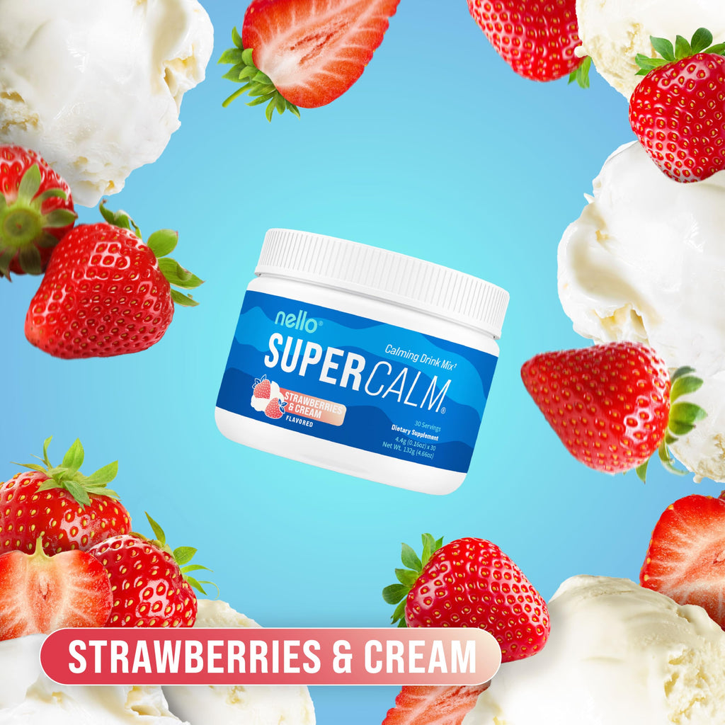 Nello Supercalm Powdered Drink Mix, Cortisol Reducer and Sleep Aid Supplement, L Theanine, Ksm-66 Ashwagandha, Magnesium Glycinate, Vitamin D 3, No Sugar, Non GMO, On The Go, 20 Ct, Raspberry Lemonade