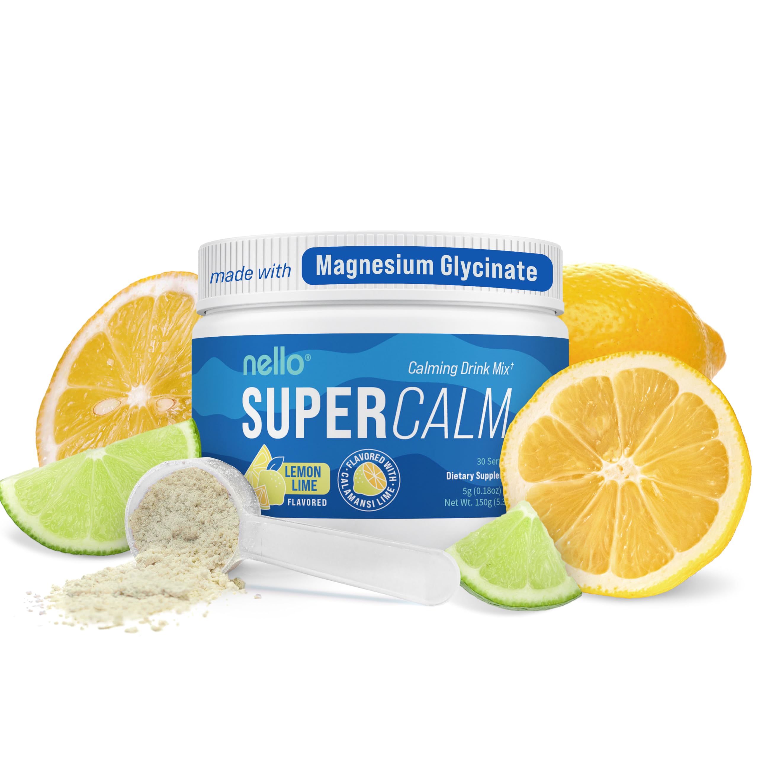 Nello Supercalm Powdered Drink Mix, Cortisol Reducer and Sleep Aid Supplement, L Theanine, Ksm-66 Ashwagandha, Magnesium Glycinate, Vitamin D 3, No Sugar, Non GMO, On The Go, 20 Ct, Raspberry Lemonade