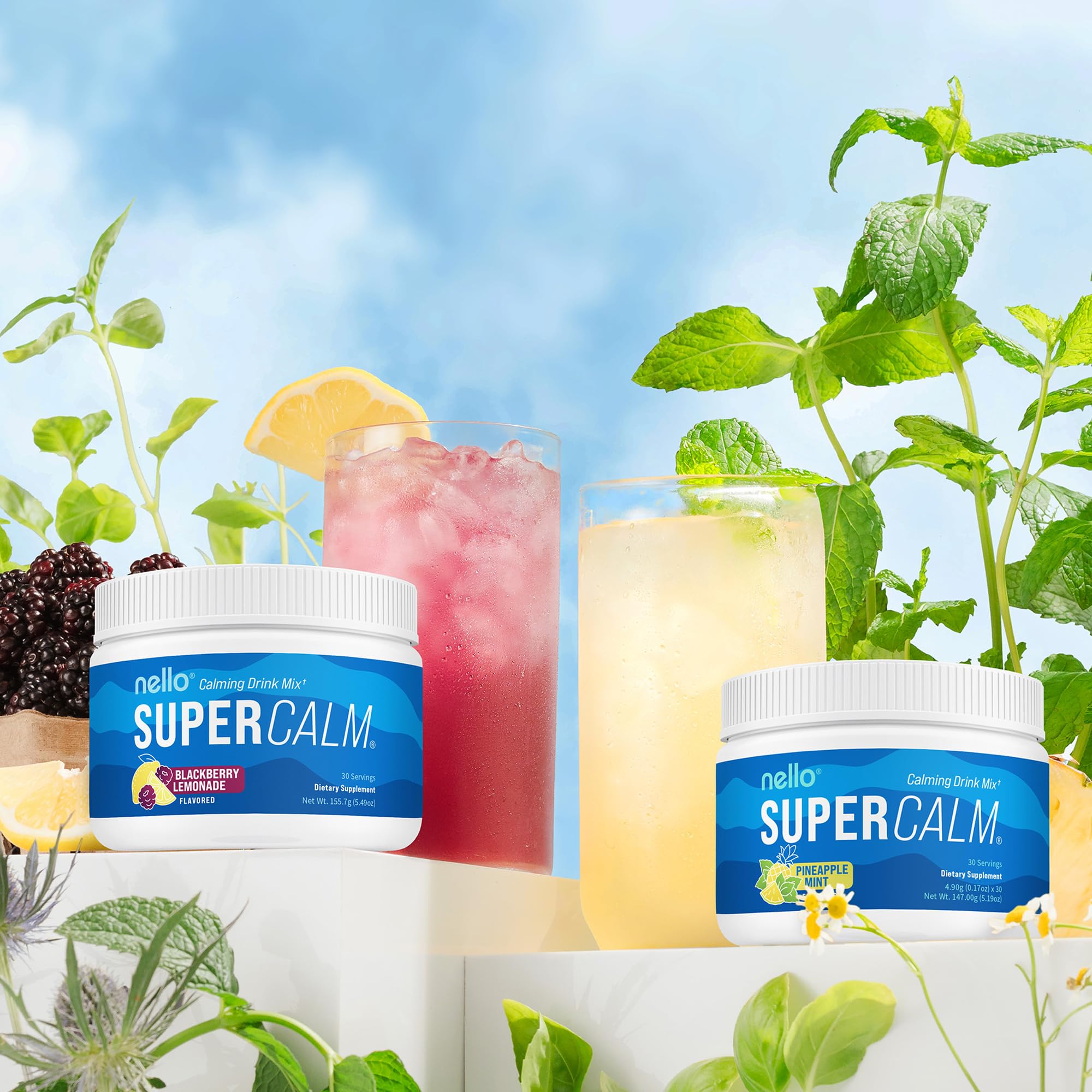 Nello Supercalm Powdered Drink Mix, Cortisol Reducer and Sleep Aid Supplement, L Theanine, Ksm-66 Ashwagandha, Magnesium Glycinate, Vitamin D 3, No Sugar, Non GMO, On The Go, 20 Ct, Raspberry Lemonade