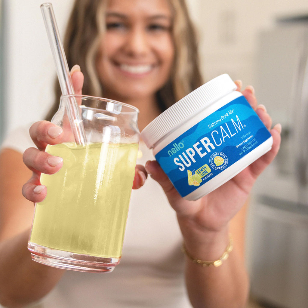 Nello Supercalm Powdered Drink Mix, Cortisol Reducer and Sleep Aid Supplement, L Theanine, Ksm-66 Ashwagandha, Magnesium Glycinate, Vitamin D 3, No Sugar, Non GMO, On The Go, 20 Ct, Raspberry Lemonade