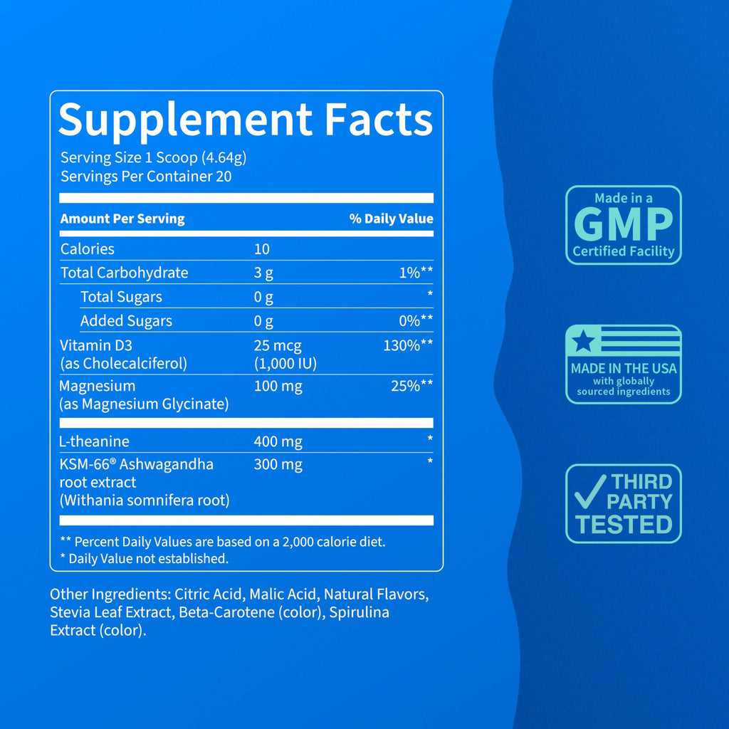 Nello Supercalm Powdered Drink Mix, Cortisol Reducer and Sleep Aid Supplement, L Theanine, Ksm-66 Ashwagandha, Magnesium Glycinate, Vitamin D 3, No Sugar, Non GMO, On The Go, 20 Ct, Raspberry Lemonade