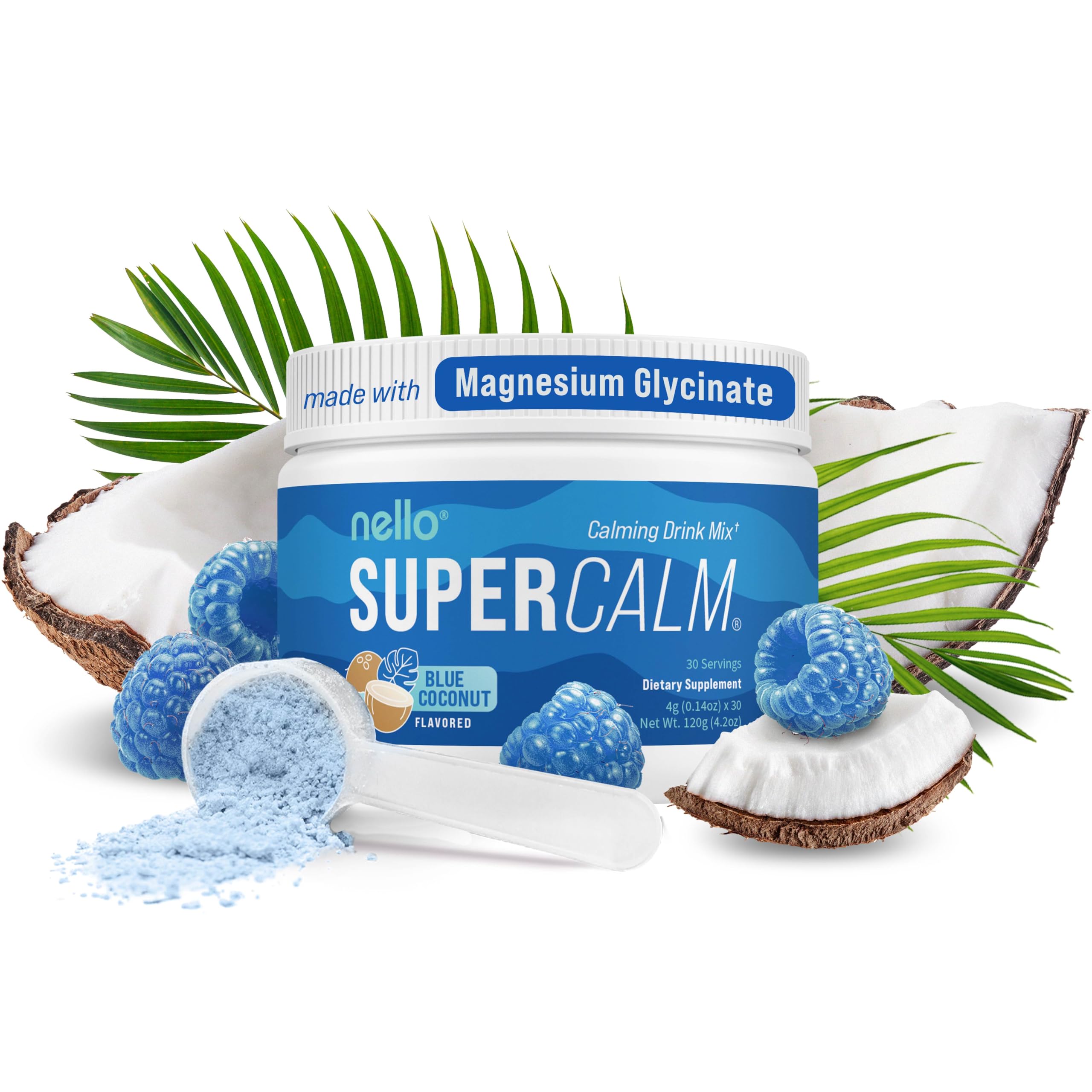 Nello Supercalm Powdered Drink Mix, Cortisol Reducer and Sleep Aid Supplement, L Theanine, Ksm-66 Ashwagandha, Magnesium Glycinate, Vitamin D 3, No Sugar, Non GMO, On The Go, 20 Ct, Raspberry Lemonade
