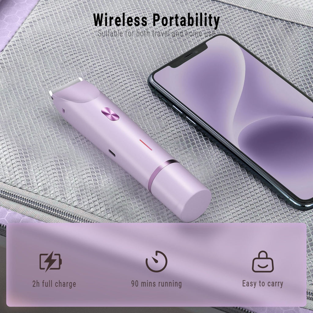 2-in-1 Bikini Trimmer for Women, Bikini Shaver with Dual Heads, Body and Facial Hair Removal, Rechargeable Cordless Electric Razors for Face Chin Pubic Underarm Legs, IPX7 Waterproof, Pink