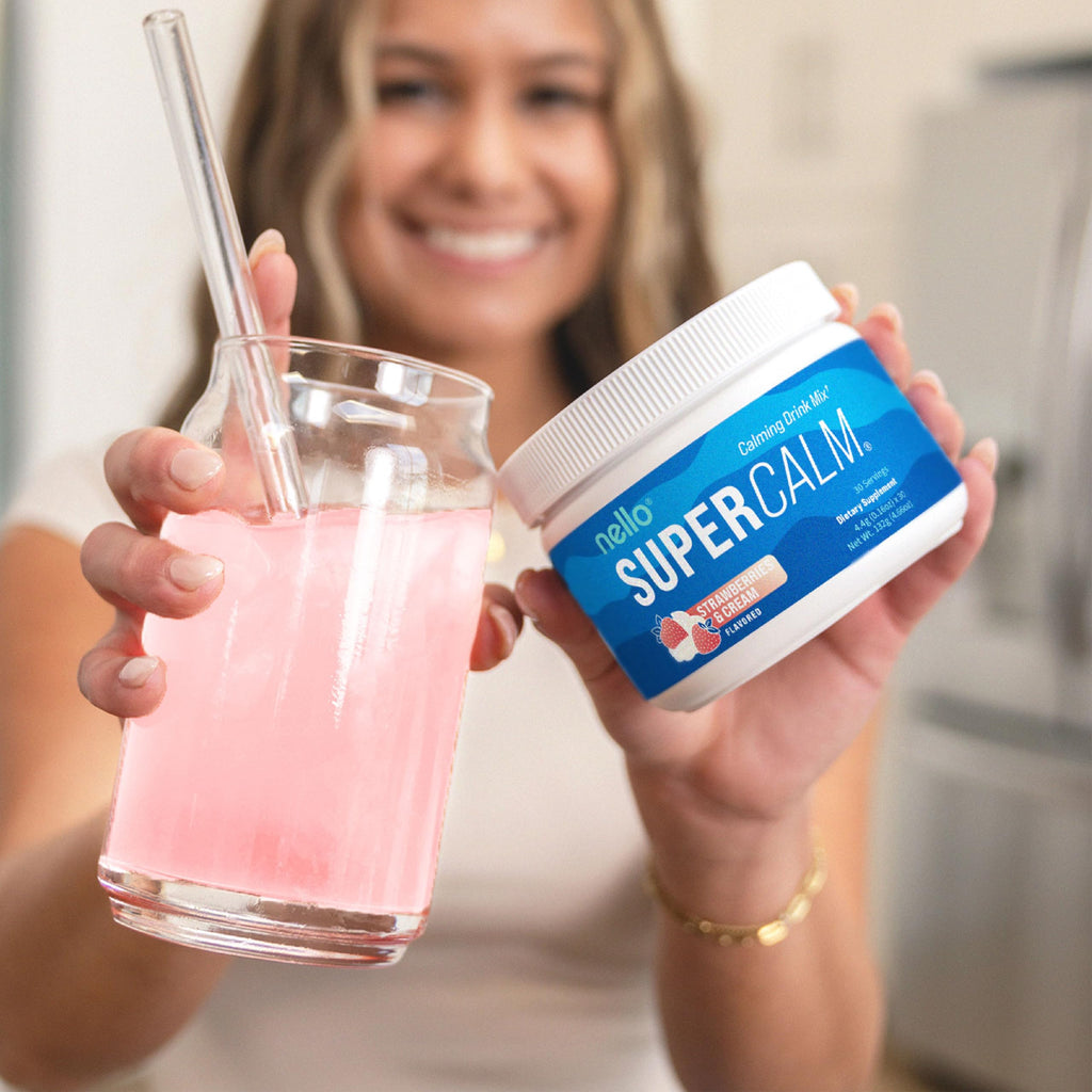 Nello Supercalm Powdered Drink Mix, Cortisol Reducer and Sleep Aid Supplement, L Theanine, Ksm-66 Ashwagandha, Magnesium Glycinate, Vitamin D 3, No Sugar, Non GMO, On The Go, 20 Ct, Raspberry Lemonade