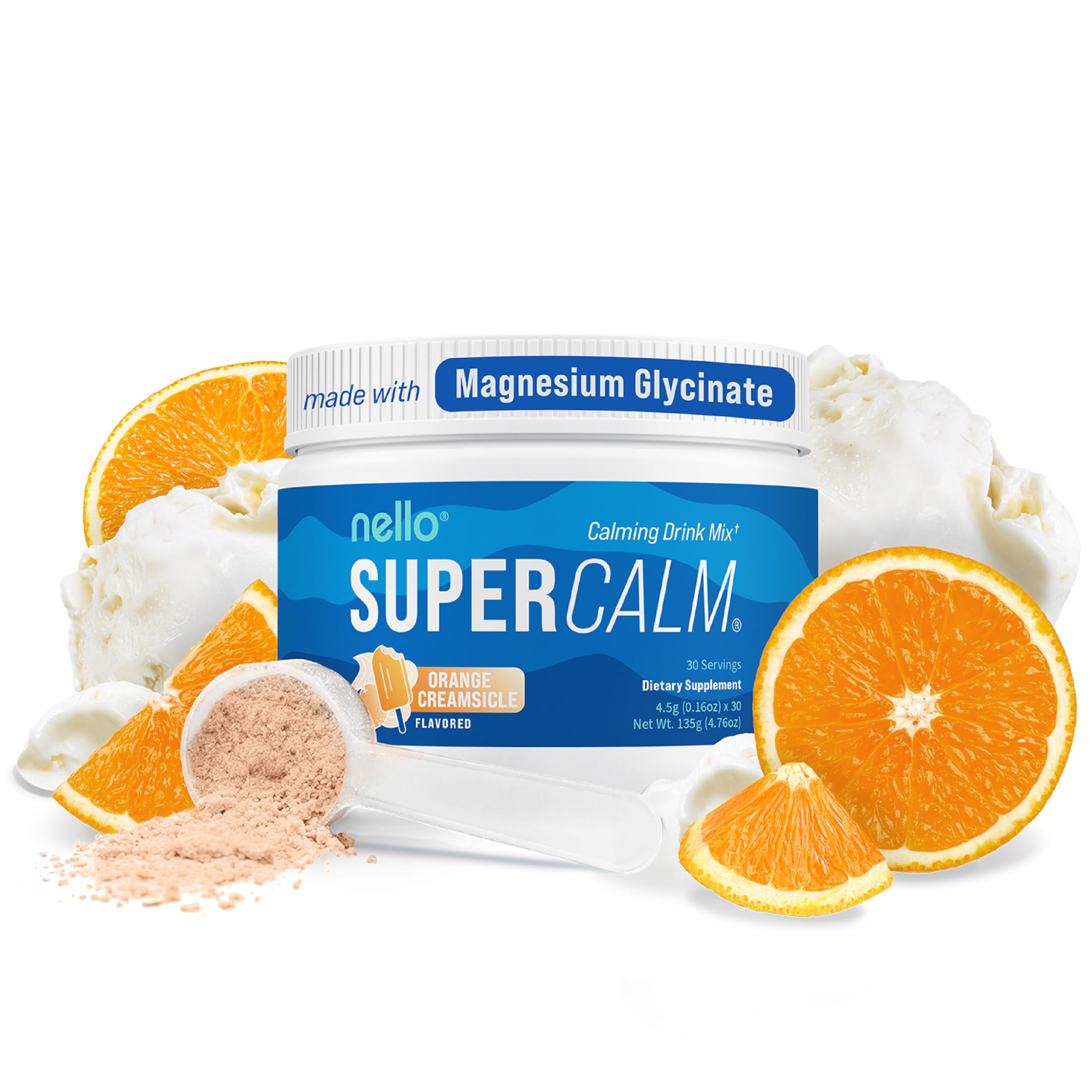 Nello Supercalm Powdered Drink Mix, Cortisol Reducer and Sleep Aid Supplement, L Theanine, Ksm-66 Ashwagandha, Magnesium Glycinate, Vitamin D 3, No Sugar, Non GMO, On The Go, 20 Ct, Raspberry Lemonade